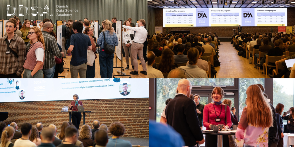 Participants attending the Danish Data Science Academy D3A conference featuring poster presentations, keynote talks, research discussions, and networking sessions.